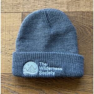 The Wilderness Society Grey Knit Cuff Beanie Hat Earthy Gorpcore Hiking Outdoor